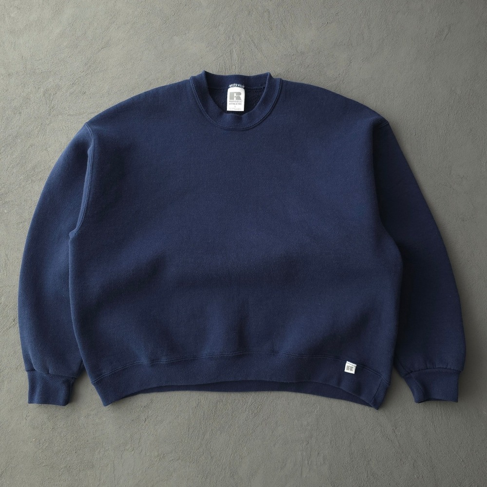 Vintage 90s Russell Athletic Navy Blue Sweatshirt Size L Blank Crewneck